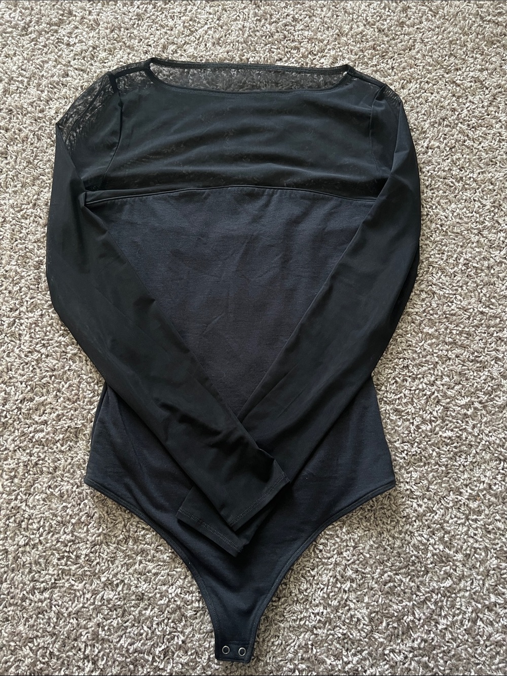Abercrombie & Fitch Black Long-Sleeve Mesh Panel Bodysuit